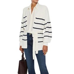 Frame Belted striped cashmere-blend cardigan